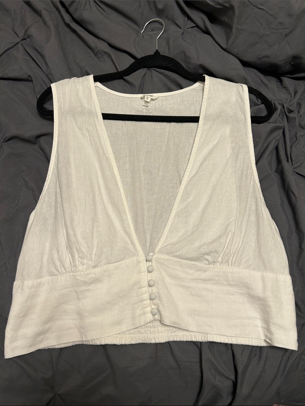 aerie White V-Neck Button-Front Cropped Camisole